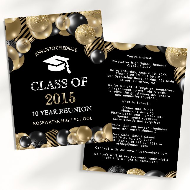 Invitation Réunion de classe moderne noir or (Créateur téléchargé)