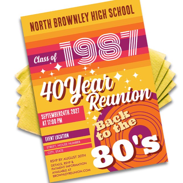 Invitation Réunion de classe rétro pop (Retro pop class reunion invitation)