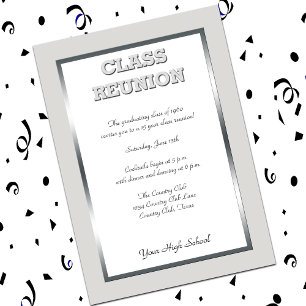 Invitation Réunion de classe secondaire en argent et blanc