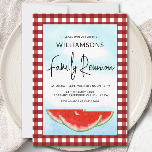 Invitation Réunion de famille à carreaux rouges et blancs de