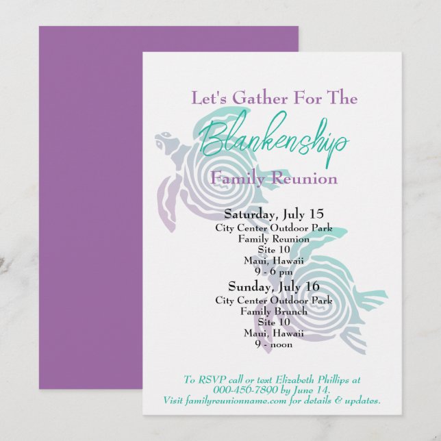 Invitation Réunion de famille Art tribal Tortue Événement de  (Devant / Derrière)