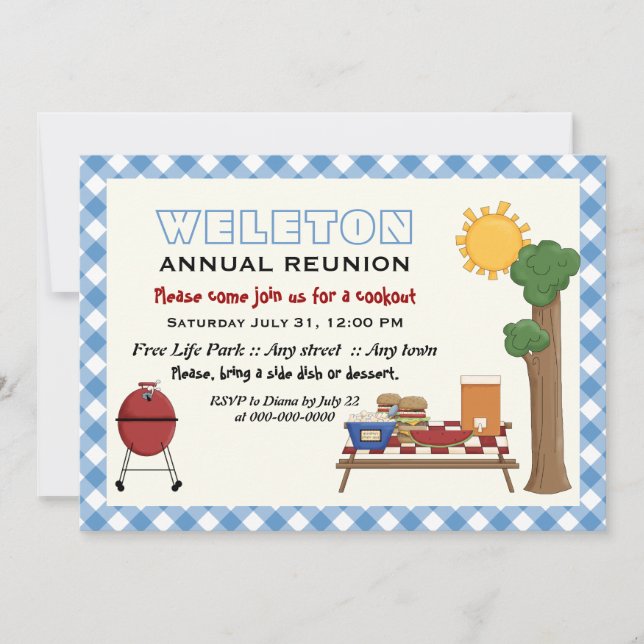 Invitation Réunion de famille de biscuits barbecue, bordure b (Devant)