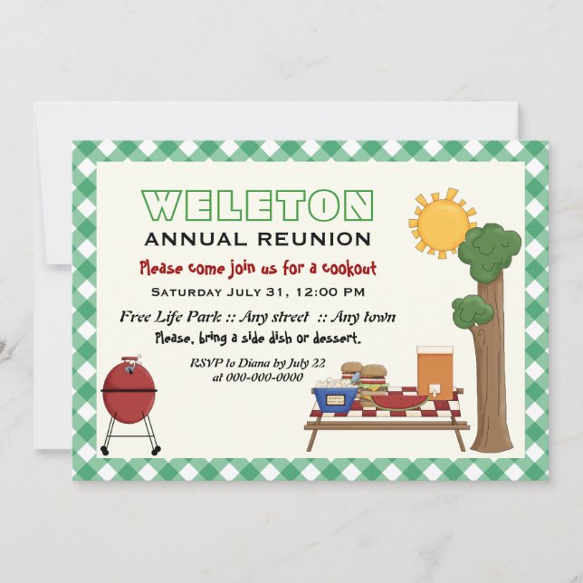 Invitation Réunion de famille de cuisine barbecue, bordure ve (Devant)