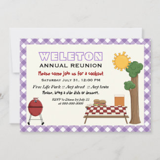 Invitation Réunion de famille de cuisine barbecue, en vichy v