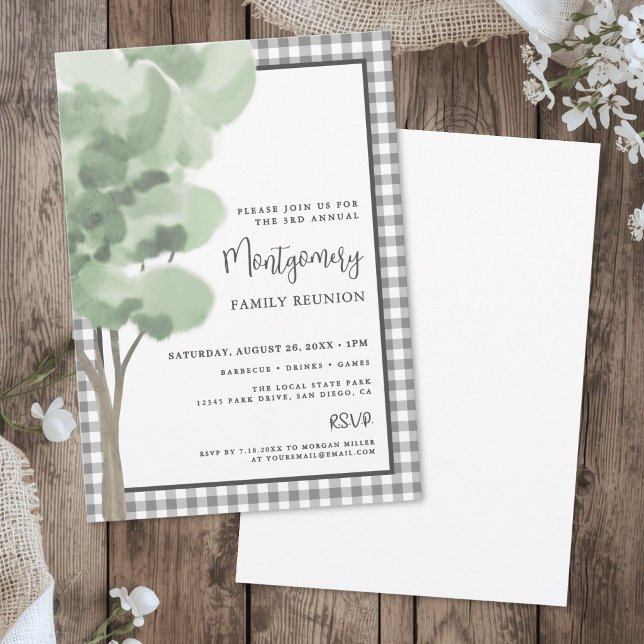 Invitation Réunion de famille de l'arbre Gingham (Gingham Tree Family Reunion Invitation )