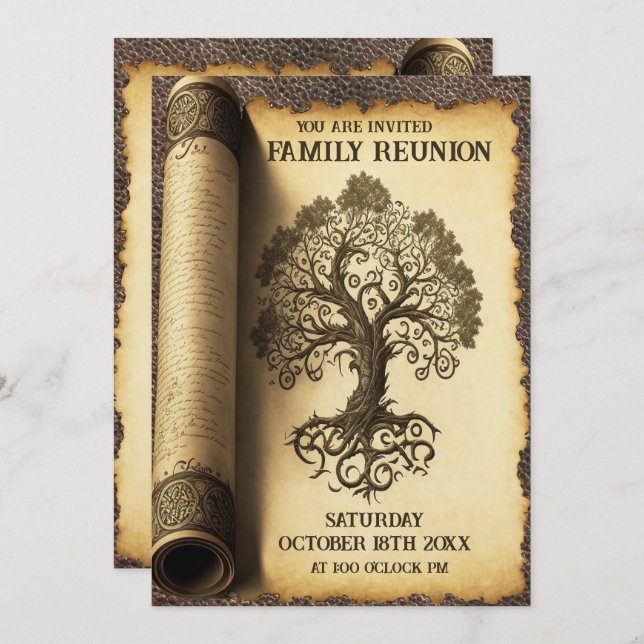 Invitation Réunion de famille - Défilement de l'arbre de fami (Devant / Derrière)