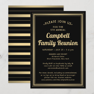 Invitation Réunion de famille Élégant noir et or bordé