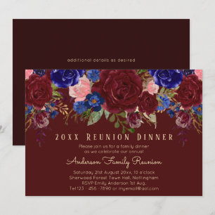 Invitation Réunion de famille florale de roses roses bleues d