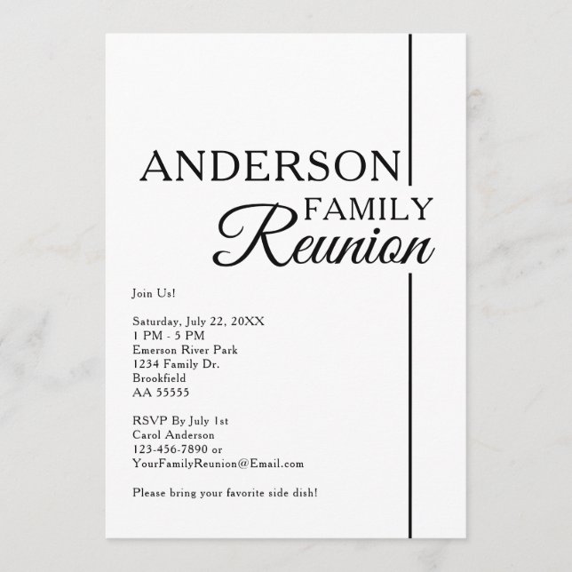 Invitation Réunion de famille moderne simple noir et blanc (Devant)