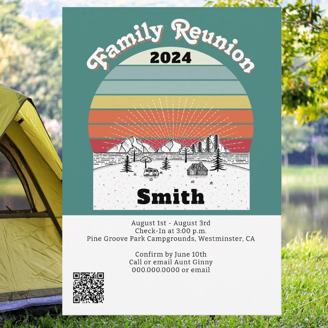 Invitation Réunion de famille Monogramme Camping Rétro Couche (Family Reunion Camping Trip)