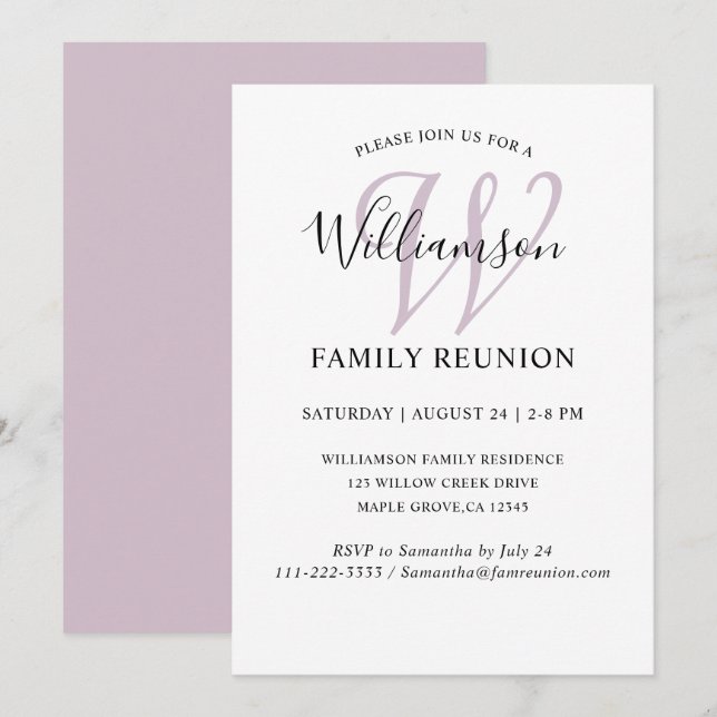 Invitation Réunion de famille Monogramme Simple (Devant / Derrière)