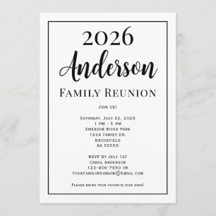 Invitation Réunion de famille noir et blanc moderne simple