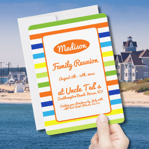 Invitation Réunion de famille rayures orange chaud été modern
