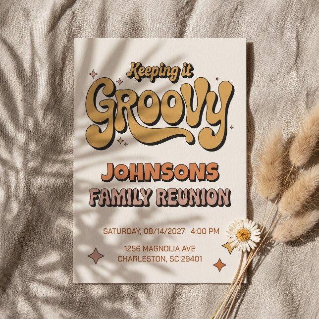 Invitation Réunion de famille rétro boho « Groovy » (Créateur téléchargé)