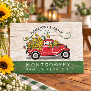 Invitation Réunion de famille rustique Tournesols Camion roug