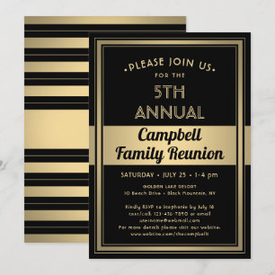 Invitation Réunion de famille Typographie élégante Noir et Or