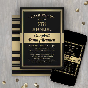 Invitation Réunion de famille Typographie élégante Noir et Or