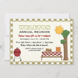 Invitation Réunion de la famille BBQ, bordure verte en vichy