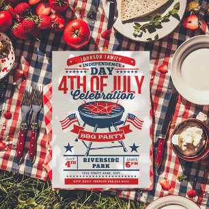 Invitation Réunion de la famille de grillades 4 juillet barbe
