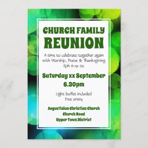Invitation RÉUNION DE LA FAMILLE DE L'ÉGLISE Green Bokeh Cust