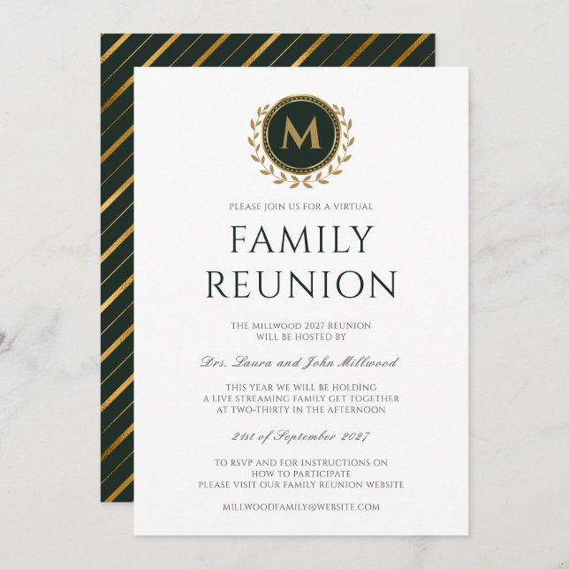 Invitation Réunion de la famille virtuelle Monogramme (Devant / Derrière)