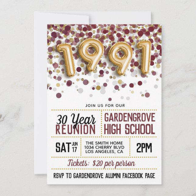 Invitation Réunion de l'école secondaire en 1991 (Devant)