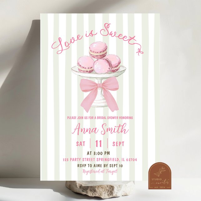 Invitation Réunion de mariage Macaroon Stripe Rose Sauge (Créateur téléchargé)