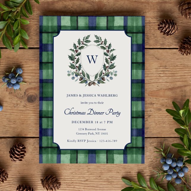 Invitation Réunion de Noël au Tartan Heritage Crest (Christmas Dinner Party Invitation by Darling & May)
