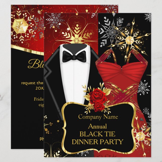 Invitation Réunion de Noël en smoking noir Xmas (Devant / Derrière)