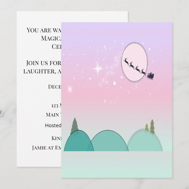 Invitation Réunion de Noël sous la lune pastel (Devant / Derrière)