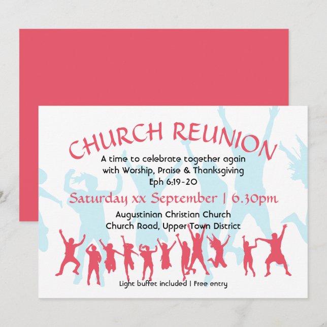 Invitation RÉUNION D'ÉGLISE Rose profond personnalisable mode (Devant / Derrière)