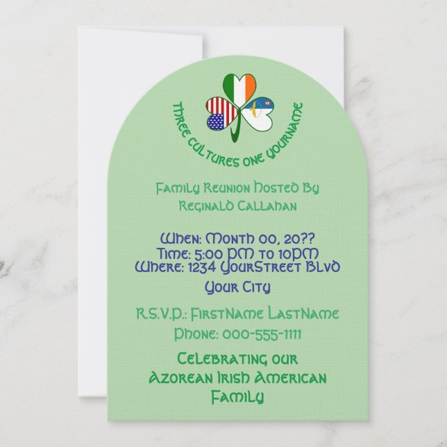 Invitation Réunion Drapeau Shamrock Açores, Irlande, États-Un (Devant)