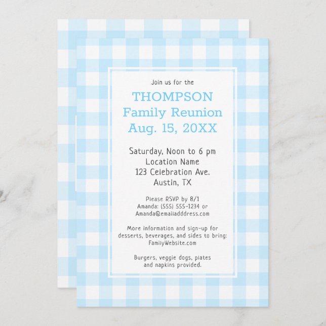 Invitation Réunion familiale Pale Bleu Buffle Check Party (Devant / Derrière)