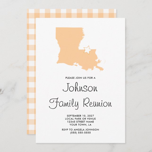Invitation Réunion familiale Peach Louisiana (Devant / Derrière)