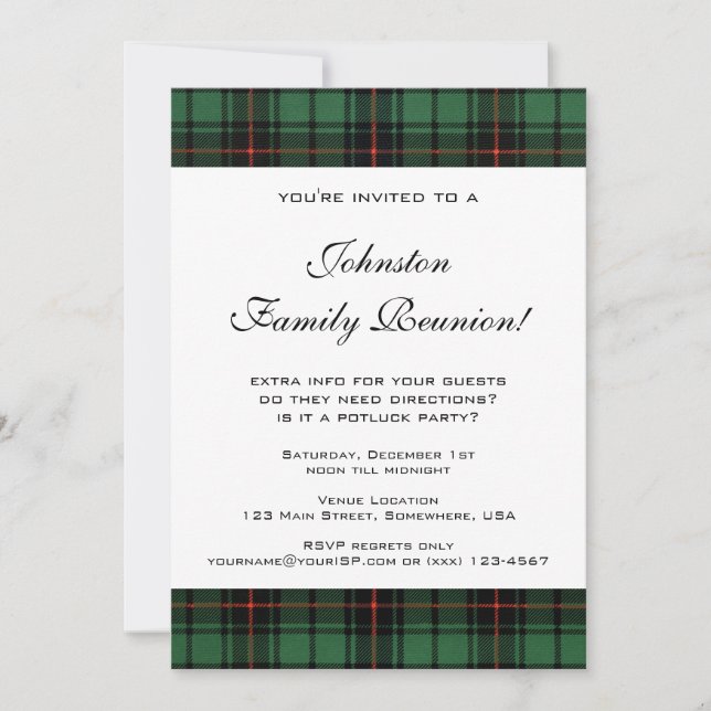 Invitation Réunion familiale vintage, Tartan Davidson Motif (Devant)