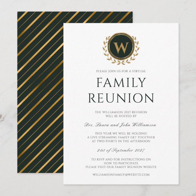 Invitation Réunion initiale de la famille virtuelle Monogramm (Devant / Derrière)