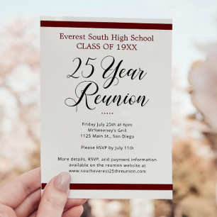 Invitation Réunion minimaliste de classe 25 ans rouge foncé e