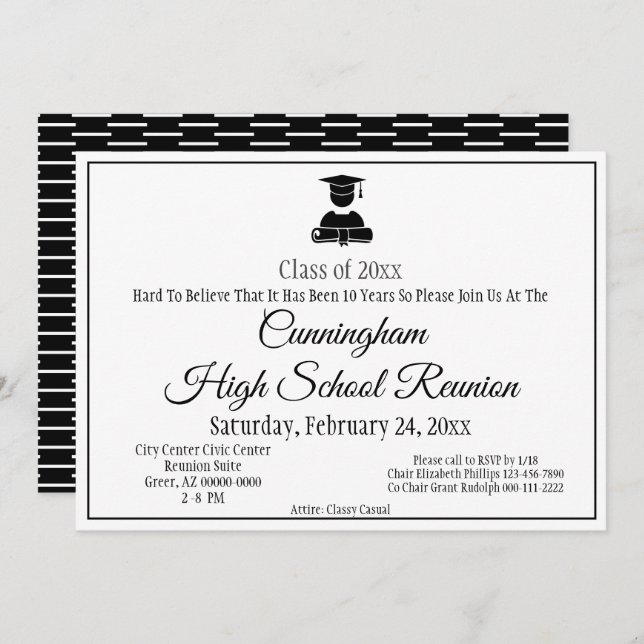 Invitation Réunion minimaliste du lycée Noir Blanc (Devant / Derrière)