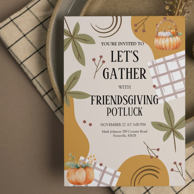 Invitation Réunissons-nous pour la fête de Thanksgiving Potlu (friendsgiving thanksgiving invitations neighborhood picnic dinner feast burnt orange pumpkin freinds)