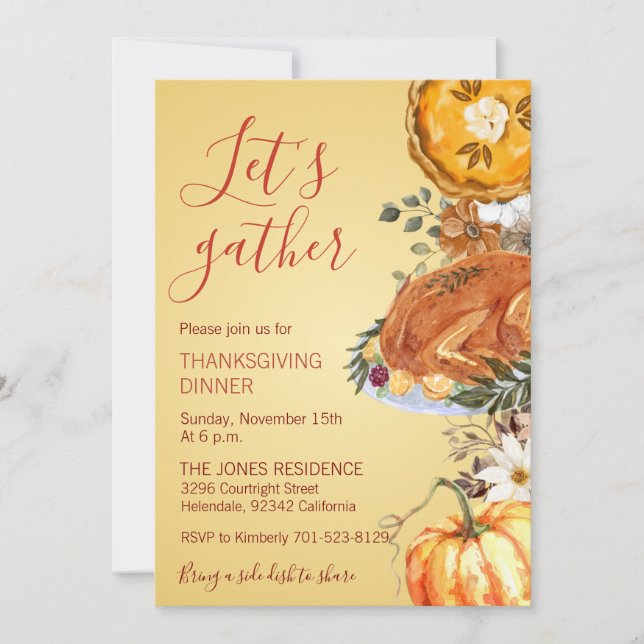 Invitation Réunissons-nous pour le dîner de Thanksgiving (Devant)
