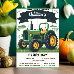 Invitation Rev enfants retro garçon cool tracteur premier 1er