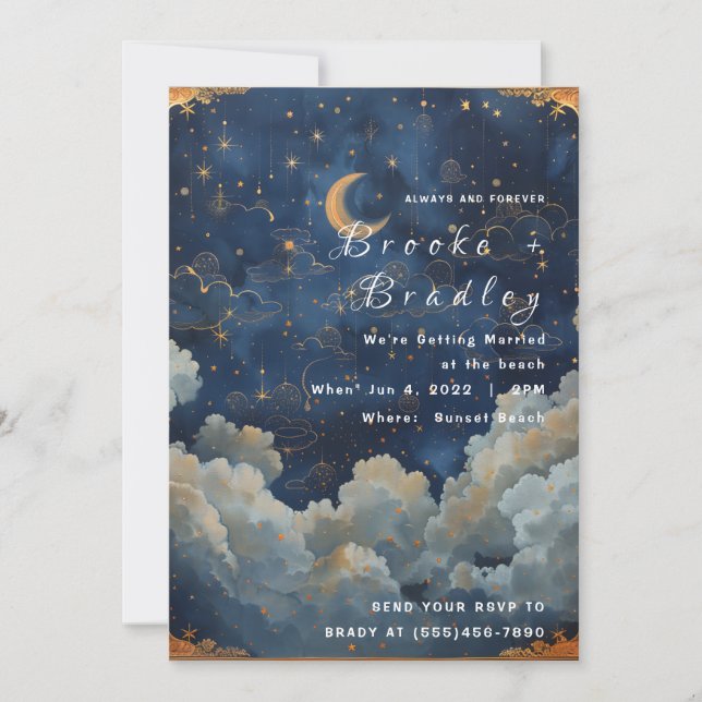 Invitation Rêve de croissant doré dans le ciel de mariage (Devant)