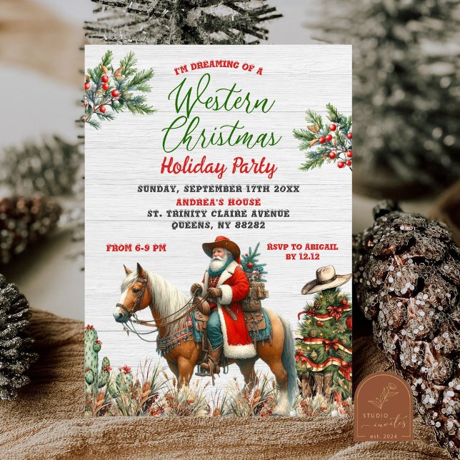 Invitation Rêve de fête de Noël Cowboy Santa occidental (Créateur téléchargé)