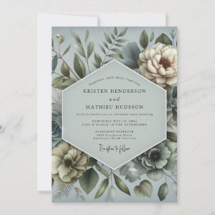 Invitation Rêve de flore bleu acier pour mariage
