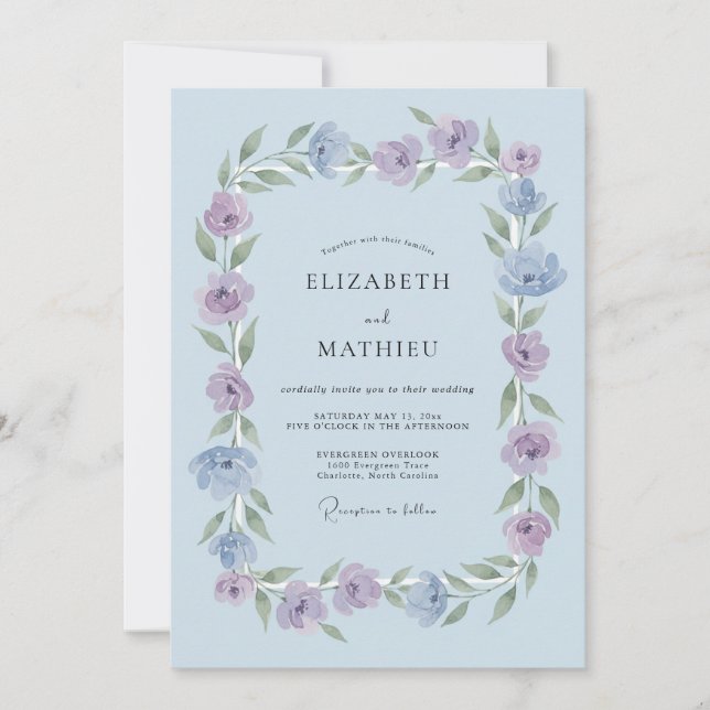 Invitation Rêve de mariage à la fleur bleue poudrée (Devant)