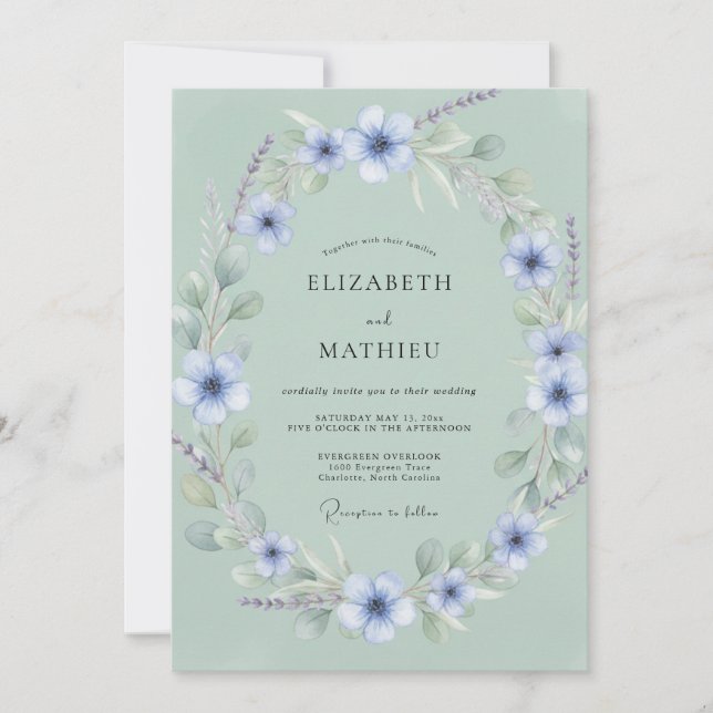 Invitation Rêve de mariage boisé vert écume de mer (Devant)
