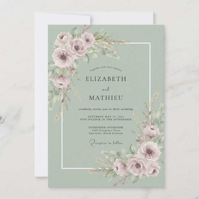 Invitation Rêve de mariage botanique vert sauge (Devant)