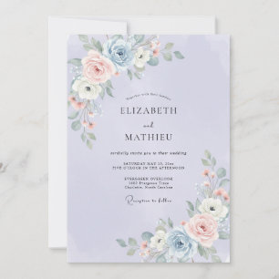 Invitation Rêve de mariage floral bleu pâle