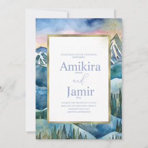 Invitation Rêve de montagne aquarelle mariage paillettes