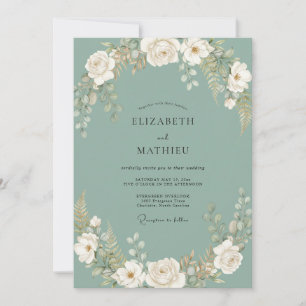 Invitation Rêve Floral de Teal Poussiéreux pour Mariage